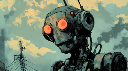 Vintage retro android. Vintage Robot. Illustration
