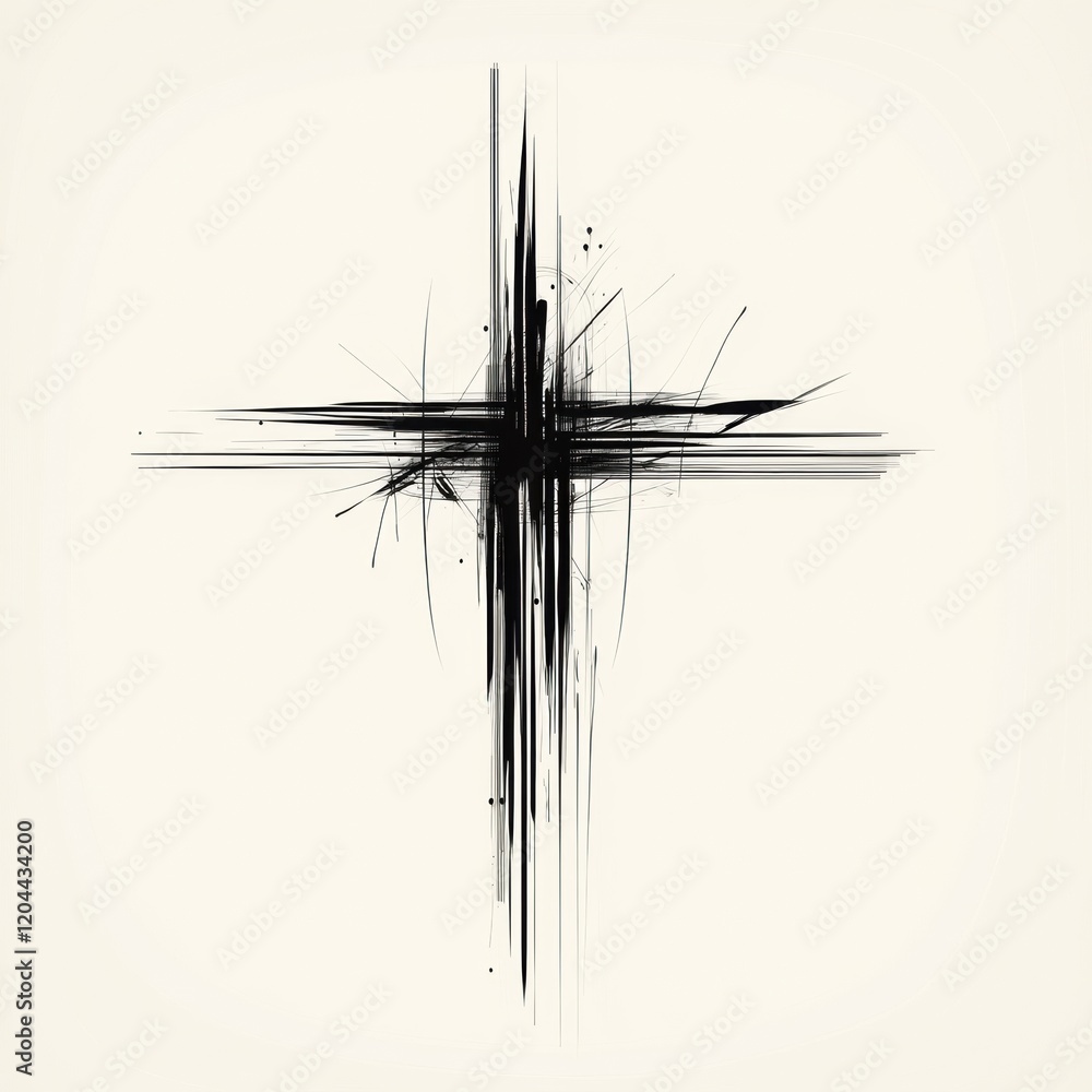 Fototapete Abstract representation of a cross with dynamic lines and textures creating a striking visual impact in neutral tones. Generative AI