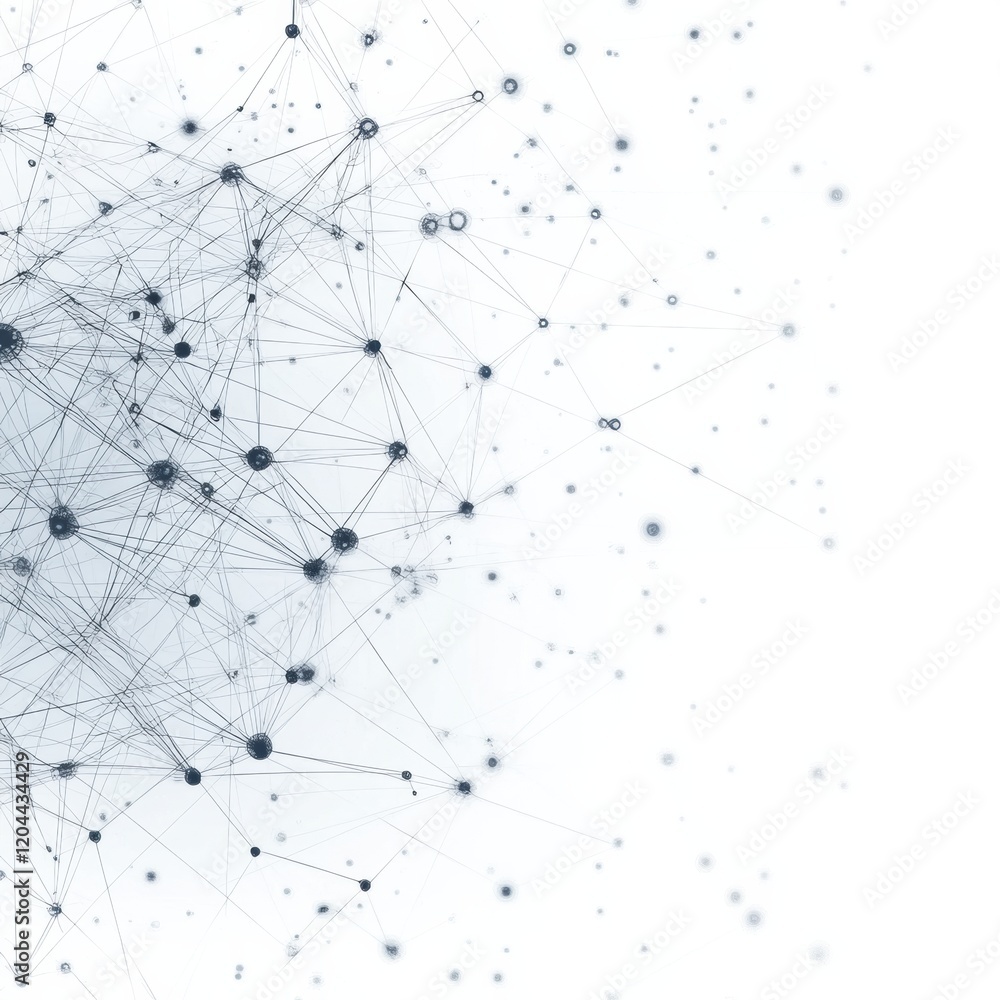 Poster Abstract network visualization with interconnected nodes and lines representing data flow in a digital landscape. Generative AI