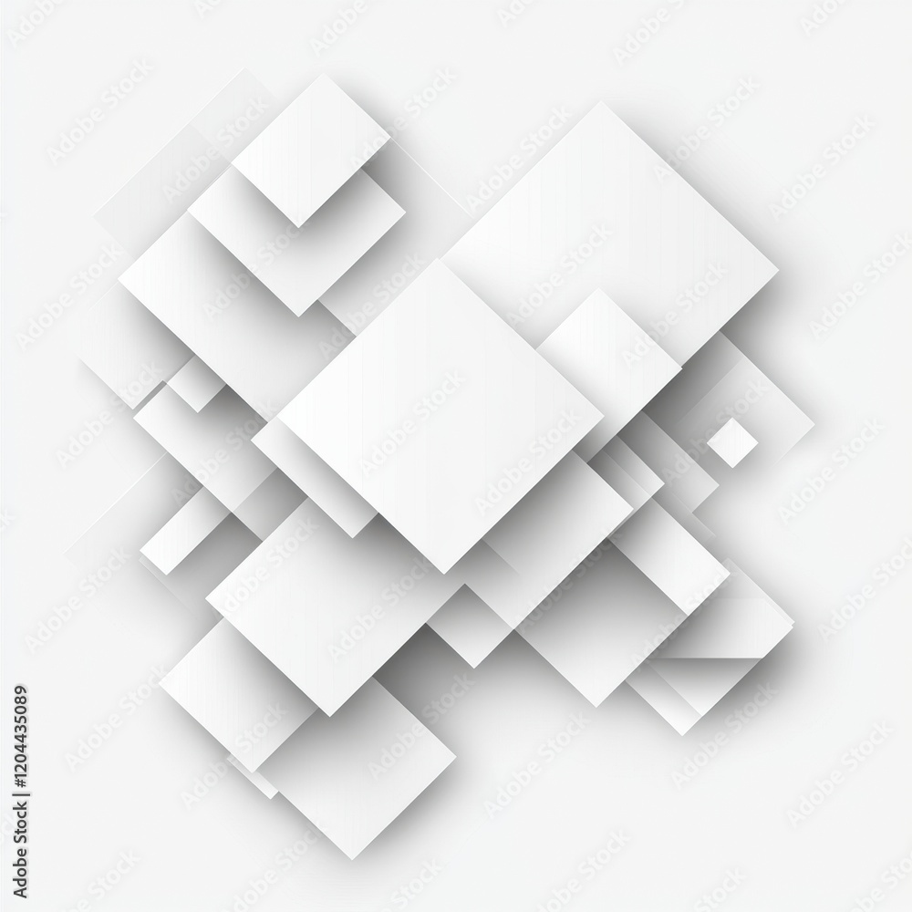 Poster white geometric shapes overlapping in an abstract design on a light background. generative ai