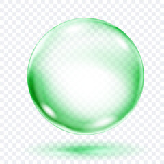 A single, translucent smooth green sphere floating with a subtle shadow beneath it, on transparent background. Vector illustration for design projects and creative works.