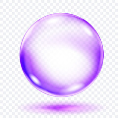 A single, translucent smooth purple sphere floating with a subtle shadow beneath it, on transparent background. Vector illustration for design projects and creative works.