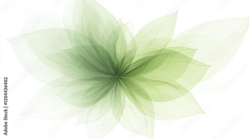 Poster abstract illustration of green leaves creating a soft, flowing pattern in a minimalist style. genera