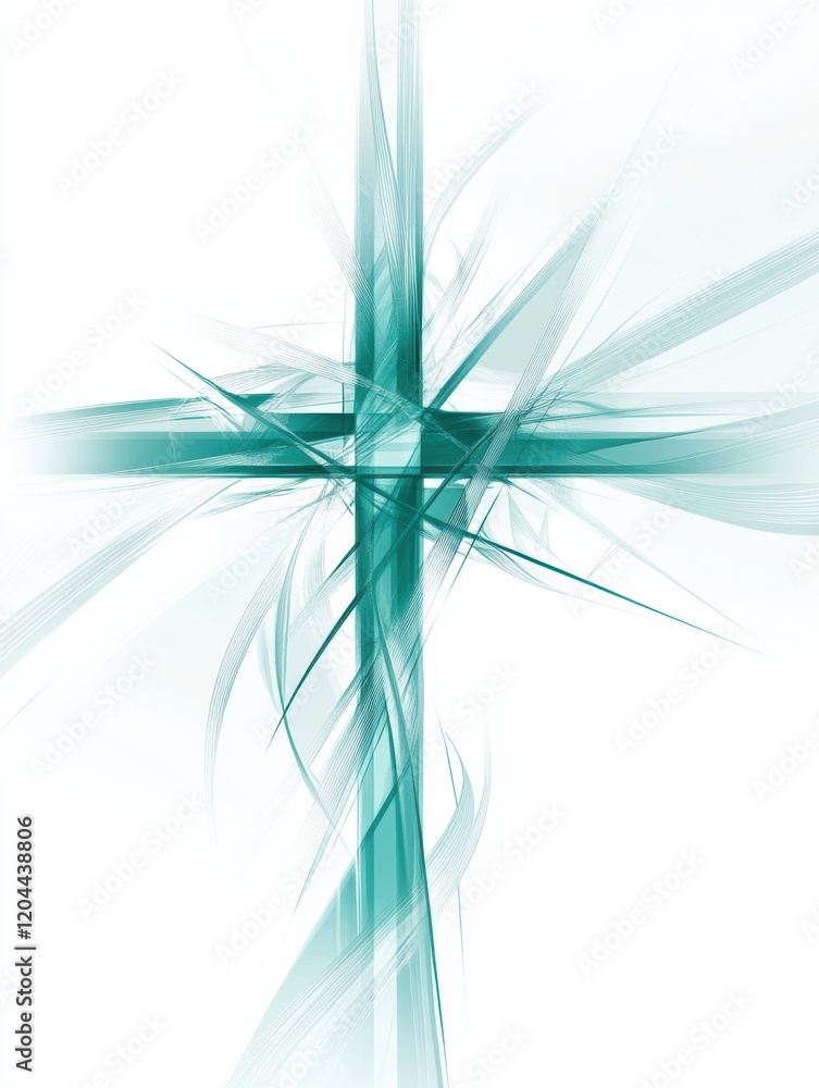 Aufkleber Abstract turquoise cross design with fluid lines and soft background creating a serene atmosphere. Generative AI