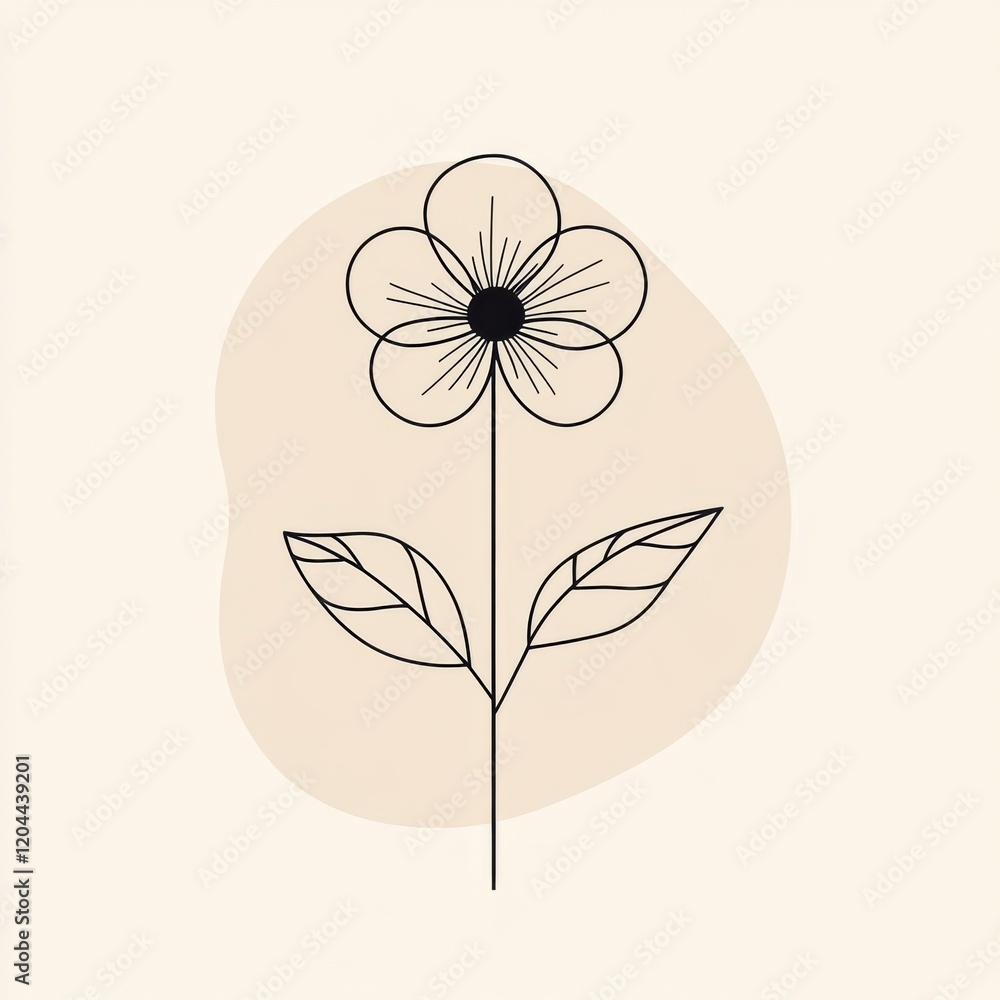 Fototapete minimalist line drawing of a flower with simple leaves and soft background. generative ai