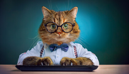 Funny Cat Dressed as Office Worker with Glasses