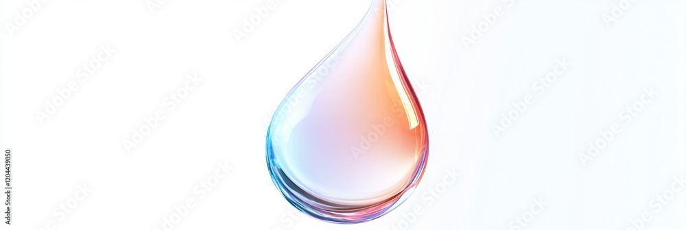 Poster colorful drop of water suspended in white space showcasing unique reflection and refraction effects.