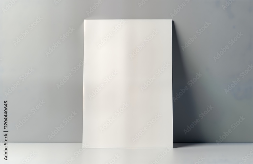 Poster blank white poster brochure mockup on gray wall. minimalist design. empty template for branding. ver