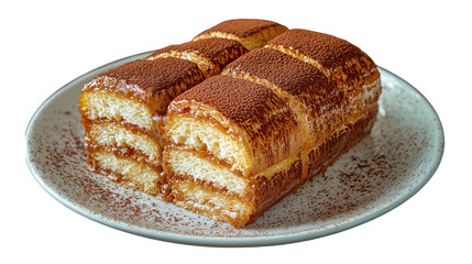 This beautiful tiramisu dessert features layers of soft sponge cake and creamy mascarpone cheese, elegantly garnished with cocoa powder.