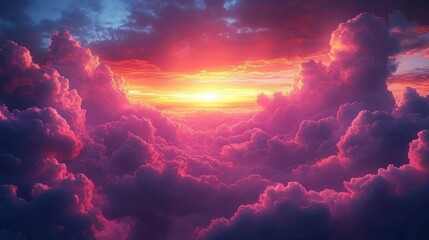 Vibrant sunset illuminating a dramatic cloudscape, showcasing a blend of colors in the sky