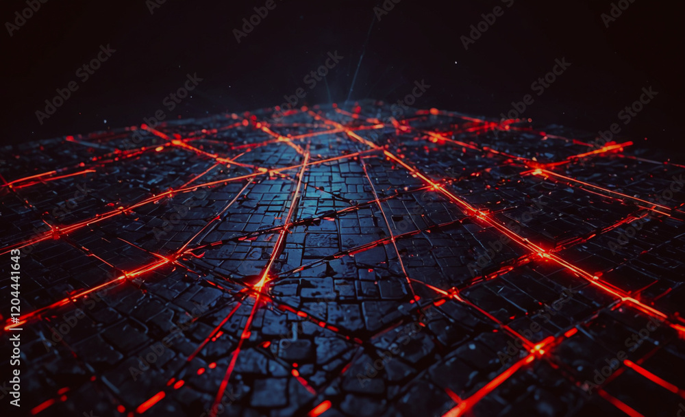 Fototapete a black and red background with a grid of red lines. the red lines are glowing and appear to be comi