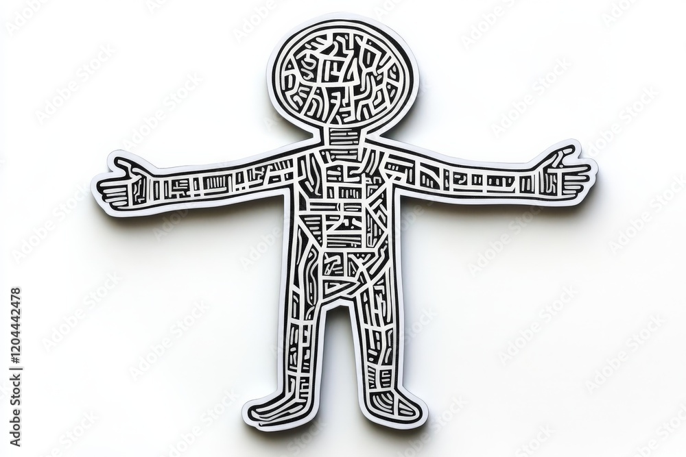 Aufkleber robotic human figure outlined with abstract circuit patterns, symbolizing human machine connection, 
