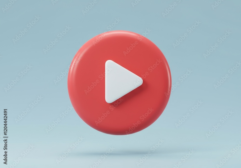 Aufkleber a 3d illustration of a circular red button with a white triangular play symbol in the center