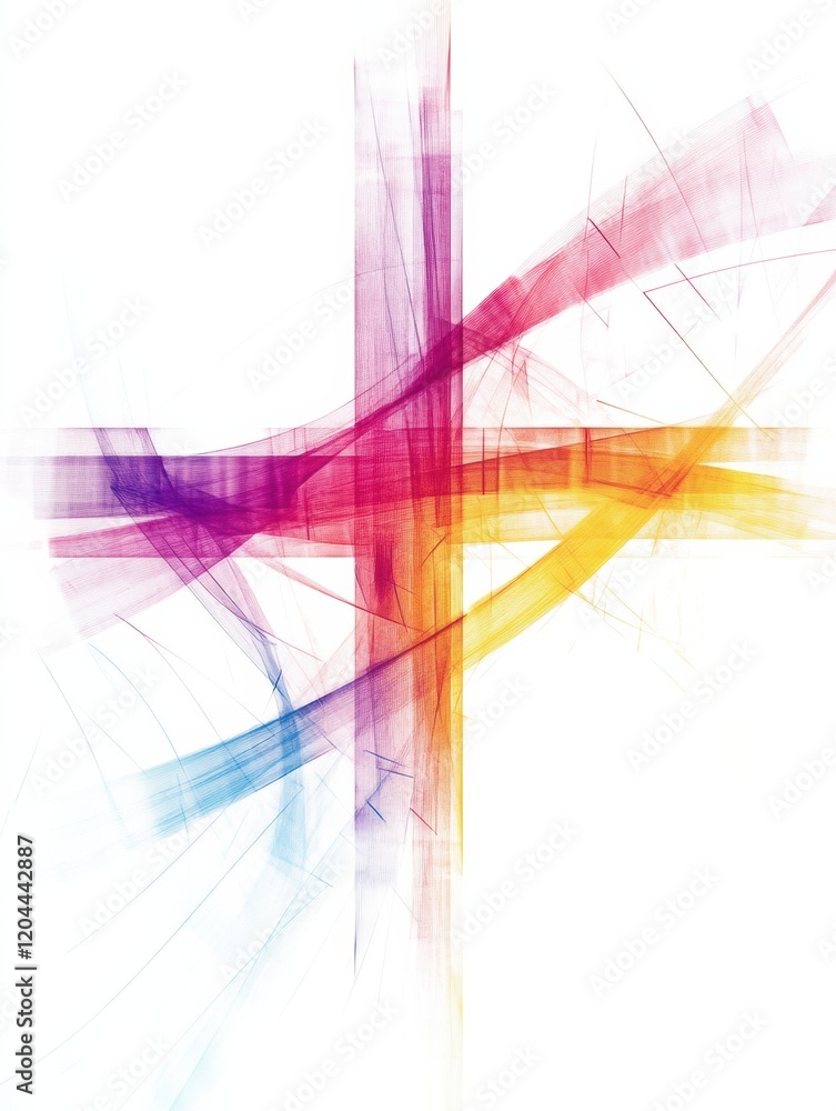 Aufkleber Colorful abstract lines create dynamic visual flow in bright hues over a white background. Generative AI