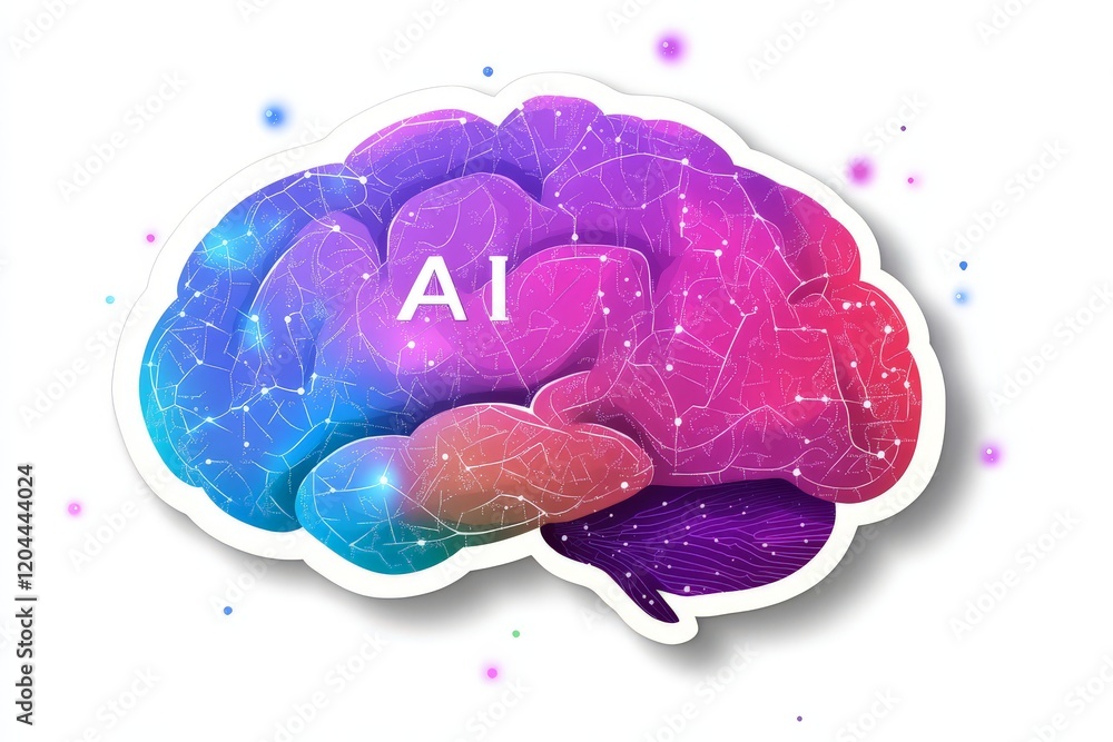 Aufkleber abstract galaxy inspired brain glowing with vibrant colors and embedded ai circuitry symbolizing ima