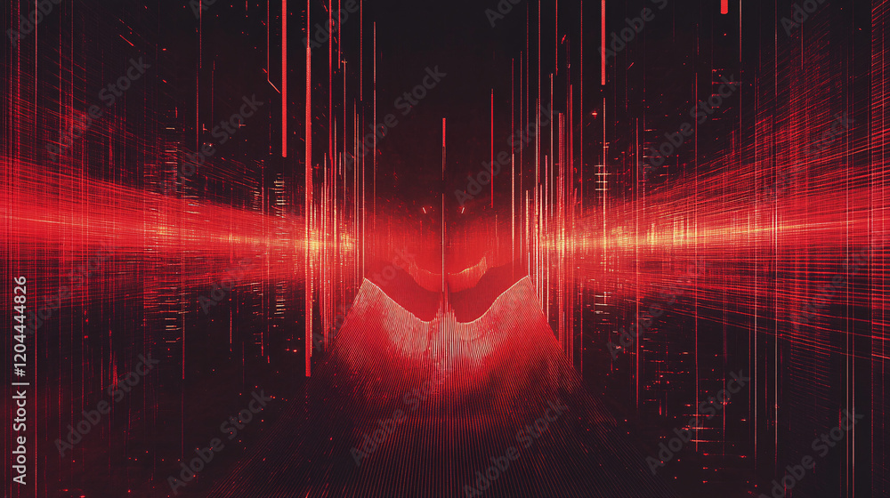 Poster a dark mysterious digital mask surrounded by red glowing lines in a futuristic cyberpunk style symbo
