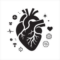 Human heart vector silhouette, icon