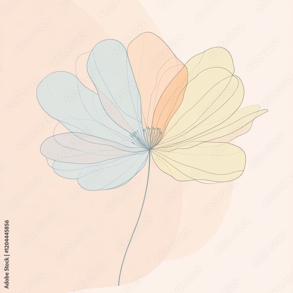Leinwandbilder delicate line drawing of a pastel colored flower on a soft background highlighting artistic simplici