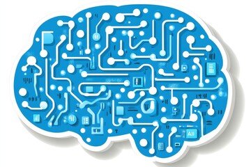 Blue brain illustration with integrated circuit patterns depicting the synergy of artificial intelligence, data processing, and digital neural networks in an advanced futuristic context