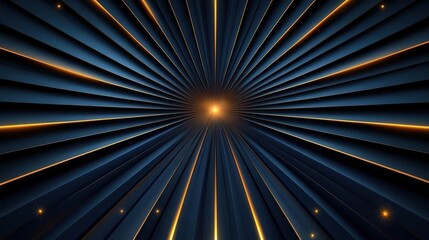 Obraz premium Abstract Blue and Gold Radiating Lines, Futuristic Tunnel Design
