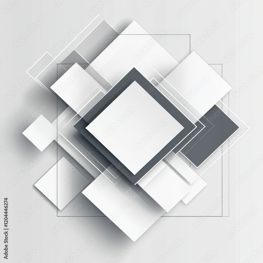 Leinwandbilder Abstract geometric design featuring layered squares and rectangles in contrasting shades of white and gray. Generative AI