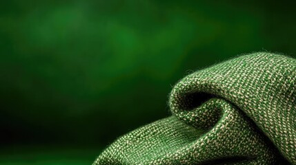 Fototapeta premium Green fabric textile texture, draped, dark green background, cozy, home decor