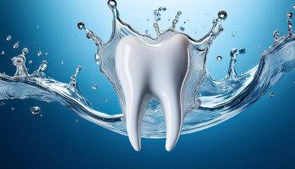 dynamic tooth in water splash for dental hygiene concept