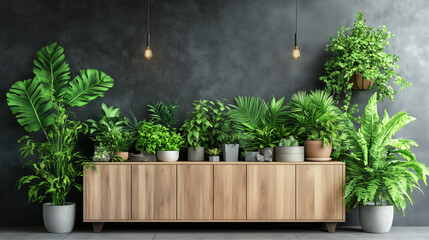 Fototapeta premium Home oasis alive, thriving plants bring calm and fresh vibes.