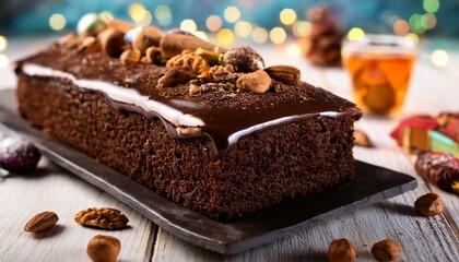 chocolate cake with nuts and raisins