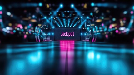 Led jackpot sign in vibrant casino environment with neon lights