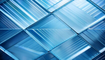 Obraz premium A glass-look tile featuring frosted and clear alternating stripes in icy blue tones, offering a sleek, modern design that reflects light beautifully
