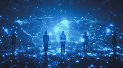 Fototapeta premium abstract professional business team people innovation connection of line from nail node to node on map background , networking concept