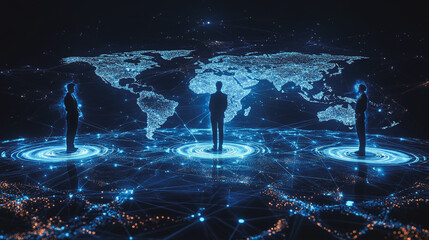 abstract professional business team people innovation connection of line from nail node to node on map background , networking concept