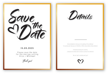 Wedding Invitation Save the Date Card Vector Template Gold and Elegant with Handdrawn Text