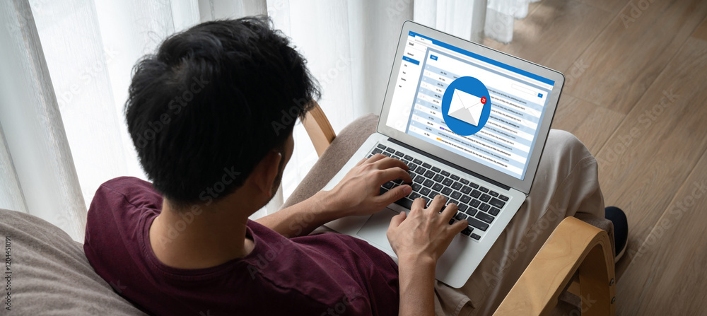 Poster email notification message showing on computer screen snugly. digital marketing message information 