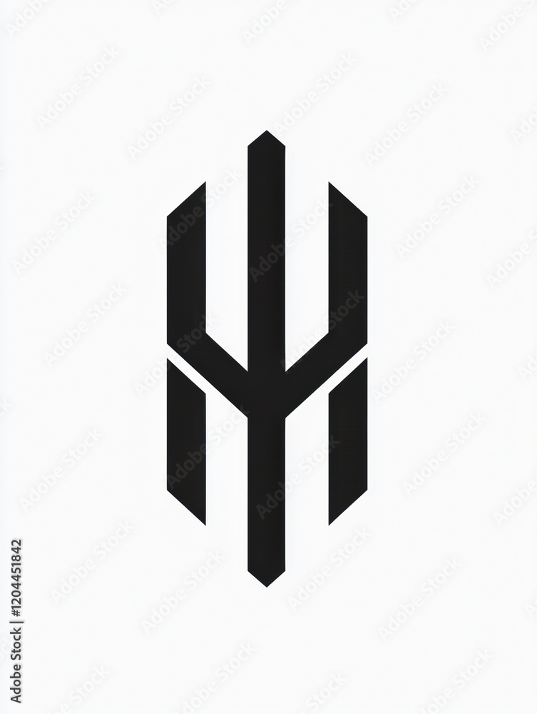 Poster unique black geometric symbol with sharp lines and angles on a white background. generative ai