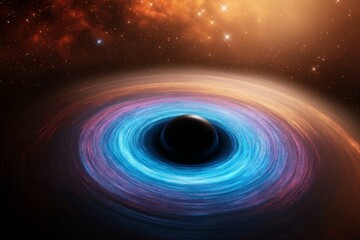 Colorful, swirling hole in space with a black object in the center