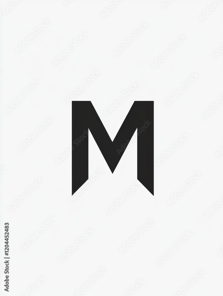 Poster bold black letter m stands out against a white background emphasizing simplicity and modern design. 