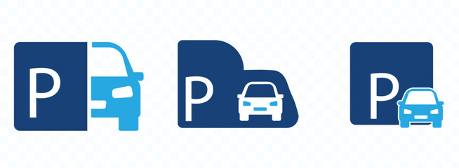 Car parking icon set. Parking space sign. Parking location. Vector illustration.
