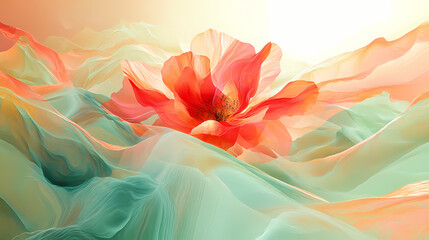 Desert bloom in time-lapse abstraction, desert rose and sage green, dawn light. Desert Bloom. Illustration
