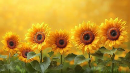 Naklejka premium Golden Sunflowers in a Summer Field