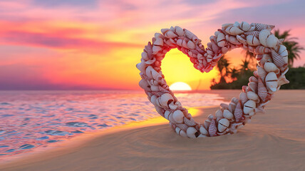 Heart formed by seashells on boardwalk.very most of the beauty arrangement , Heart in the Sand