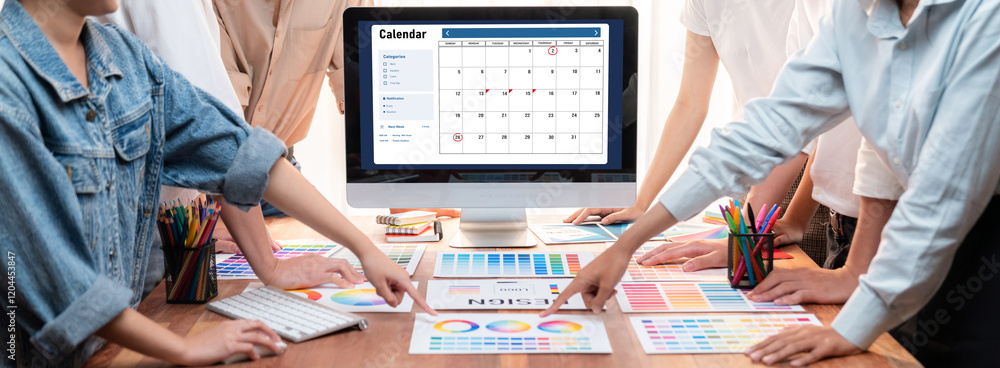 Poster Calendar on computer software application for brisk schedule planning for personal organizer and online business
