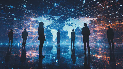 Fototapeta premium abstract professional business team people innovation connection of line from nail node to node on map background , networking concept