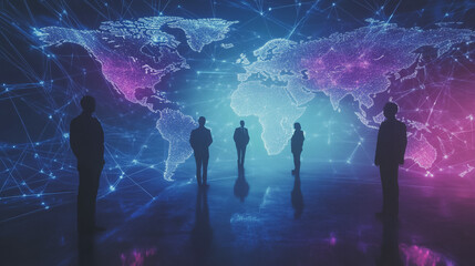 Fototapeta premium abstract professional business team people innovation connection of line from nail node to node on map background , networking concept