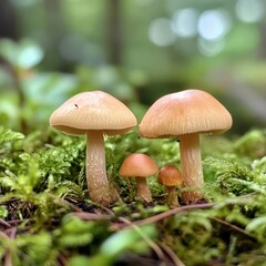 Mushrooms growing in the forest, close-up, macro