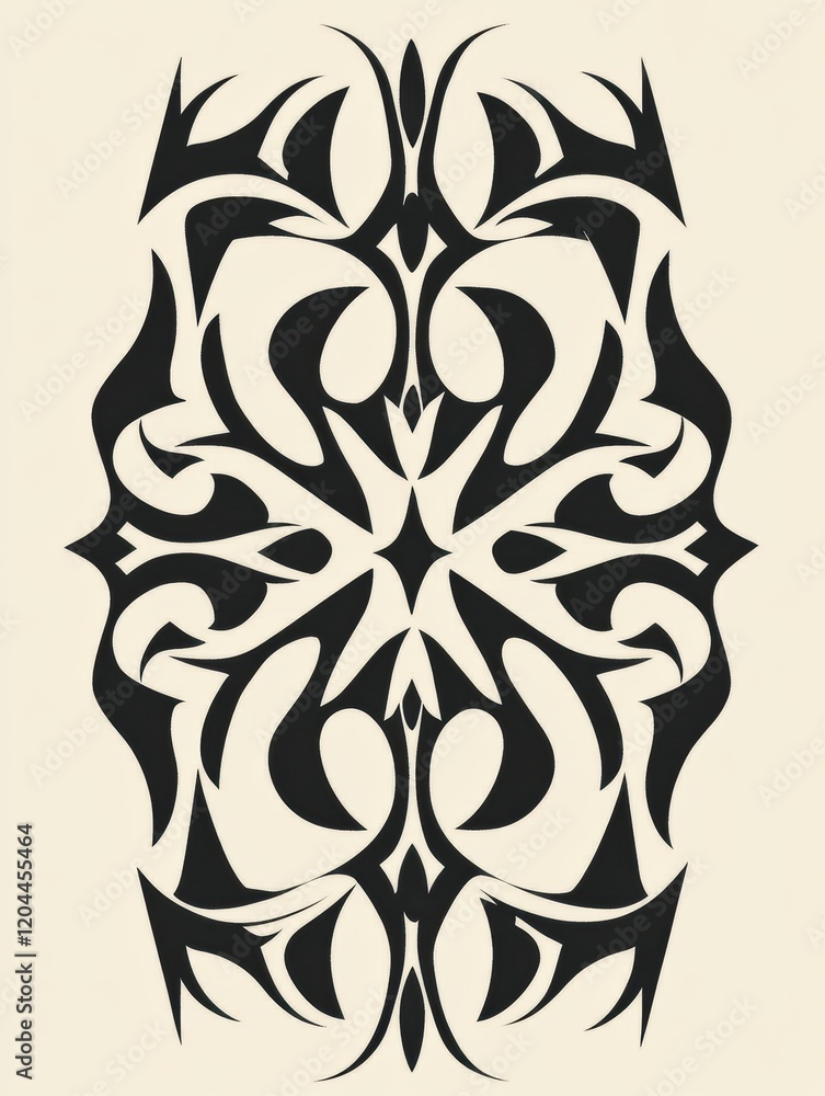 Fototapete intricate black tribal design featuring symmetrical patterns on a light background. generative ai
