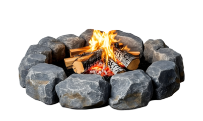 Bright Bonfire Burning in a Ring of Gray Stones