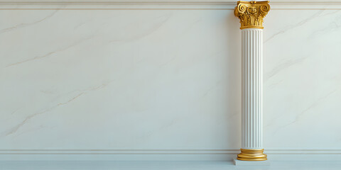 Elegant white column with gold accents against a marble wall.  Perfect for classic or luxurious design projects.