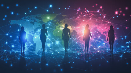 Fototapeta premium abstract professional business team people innovation connection of line from nail node to node on map background , networking concept